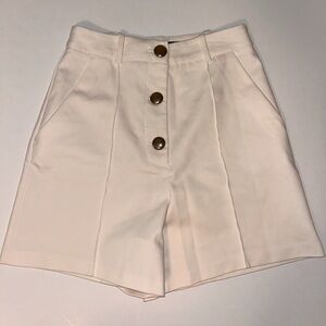 ZARA women’s Tailored high rise WHITE, button‎ front, cotton blend size SMALL